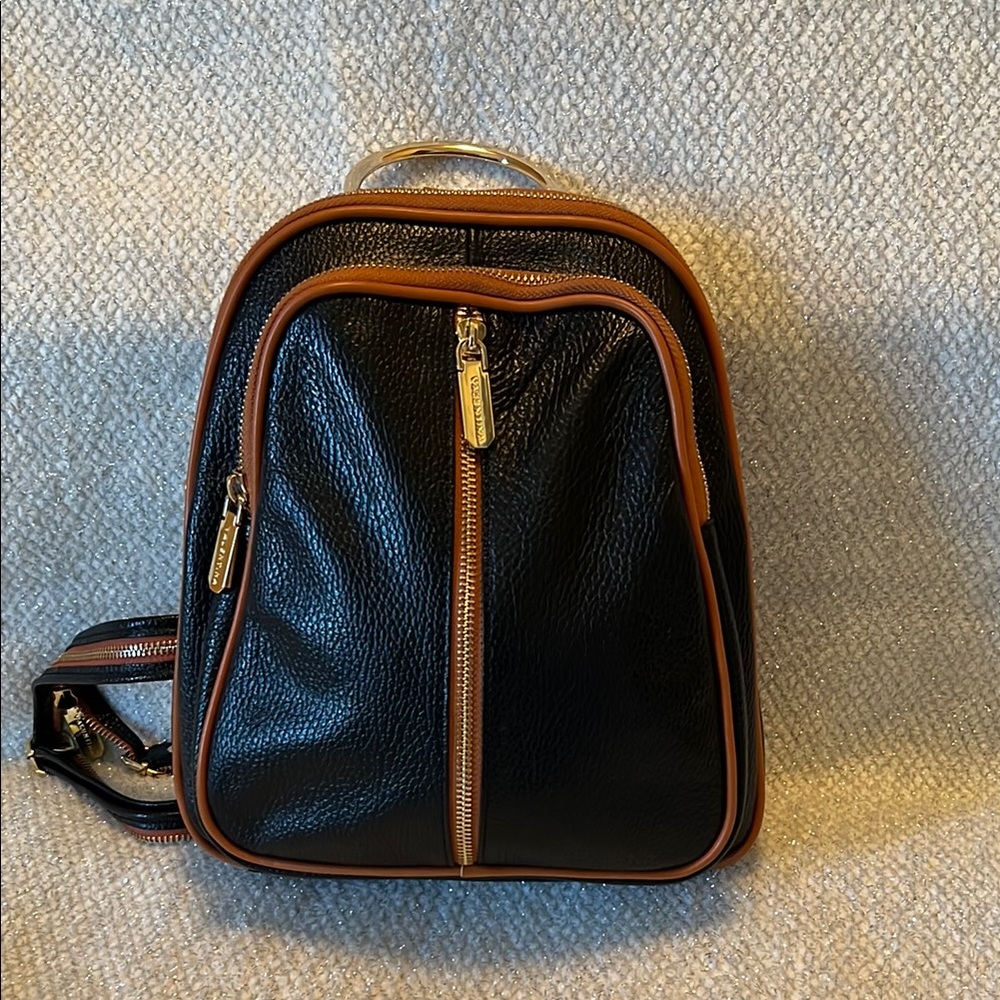 Valentina Black and Brown Leather Backpack Purse